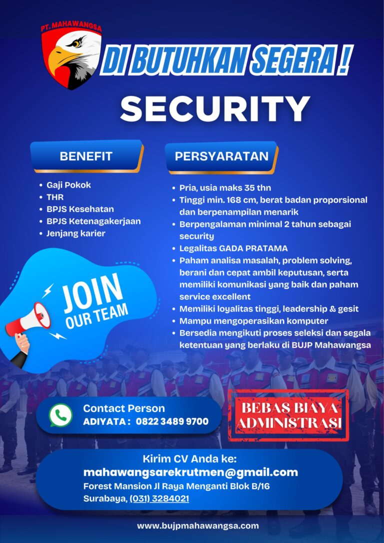 Lowongan kerja security PT. Mahawangsa